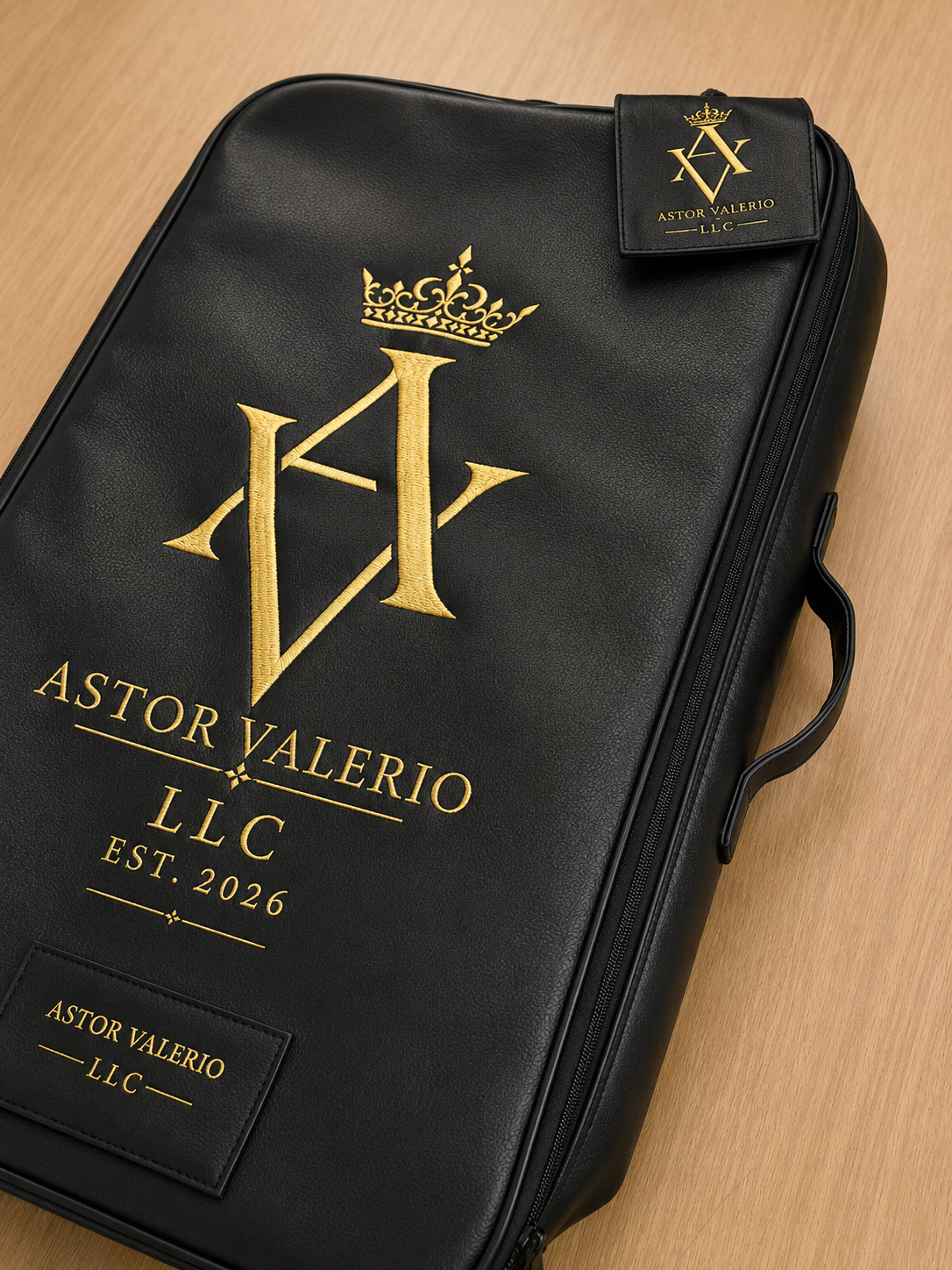 Astor Valerio luxury garment case gold branding
